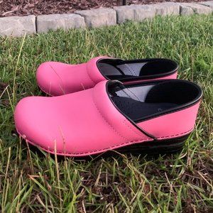 Dansko pink genuine leather clogs